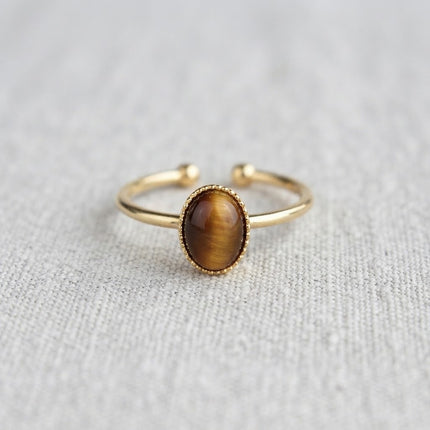 Bague oeil de tigre et plaquée or