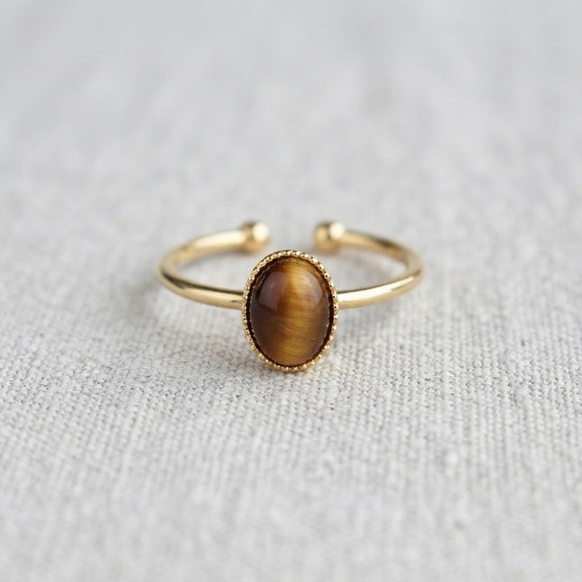 Bague oeil de tigre et plaquée or