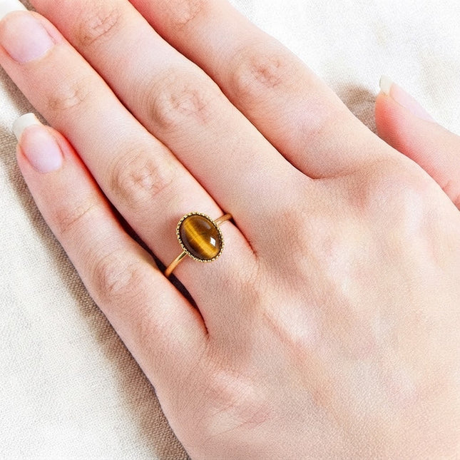 Bague oeil de tigre et plaquée or
