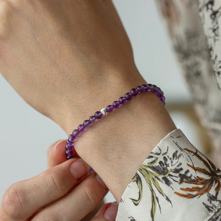 BRACELET ENERGIE AMETHYSTE ET PERLE ARGENT 925 4mm