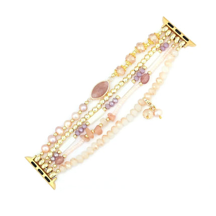 Bracelet Apple Watch en aventurine rose naturelle et perle