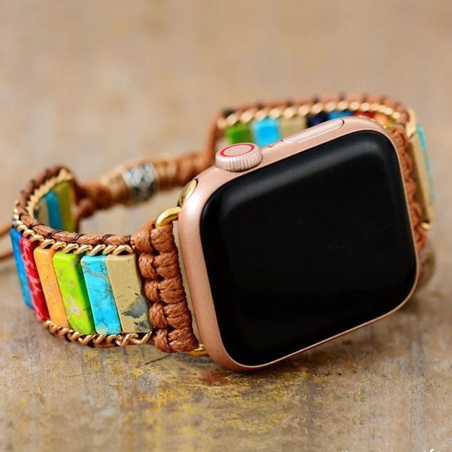 Bracelet Apple Watch en jaspe chakra doré