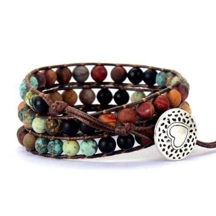 Bracelet en cuir orné de pierres semi-précieuses naturelles LOVE