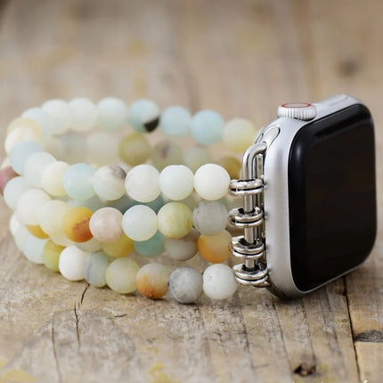 Bracelet élastique en perles d'amazonite pour Apple Watch
