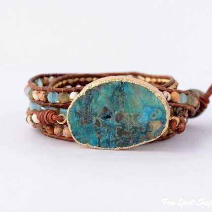 Bracelet en cuir et jaspe océan naturel