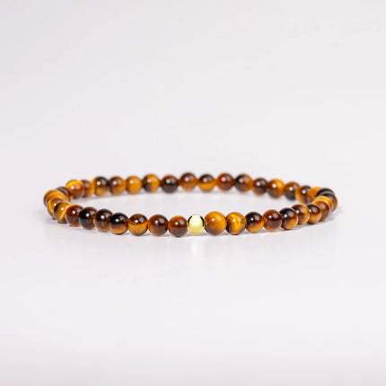 BRACELET ENERGIE OEIL DE TIGRE ET PERLE PLAQUE OR 18K 4MM