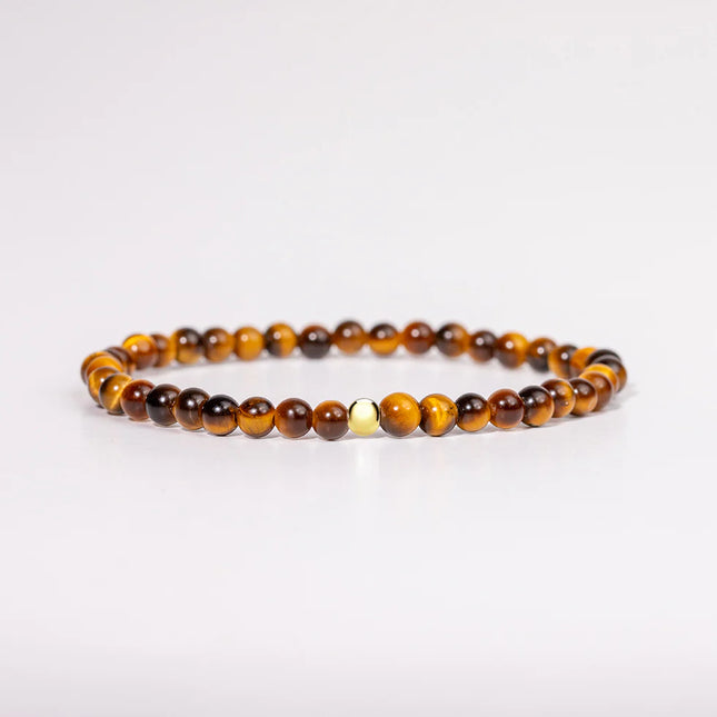 BRACELET ENERGIE OEIL DE TIGRE ET PERLE PLAQUE OR 18K 4MM