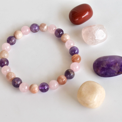 "Anti-Stress" Armband Amethyst, Rosenquarz und Bergkristall 8mm