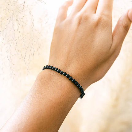 BRACELET ENERGIE TOURMALINE NOIRE ET PERLE PLAQUEE OR 18K 4MM
