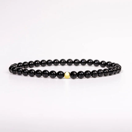 BRACELET ENERGIE TOURMALINE NOIRE ET PERLE PLAQUEE OR 18K 4MM