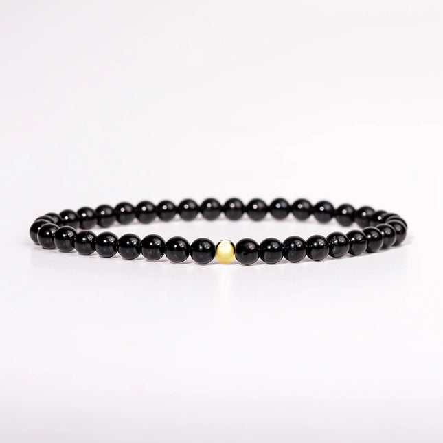 BRACELET ENERGIE TOURMALINE NOIRE ET PERLE PLAQUEE OR 18K 4MM