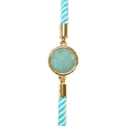 Bracelet Ajustable Corde Laiton Amazonite Rond Facetté 12mm