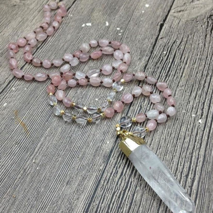Collier en quartz clair et quartz rose naturel