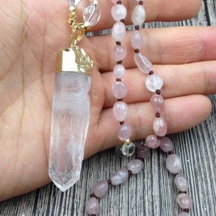 Collier en quartz clair et quartz rose naturel