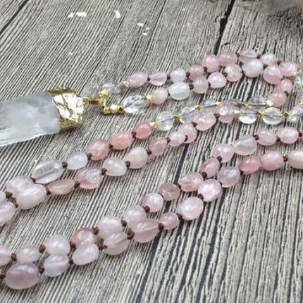 Collier en quartz clair et quartz rose naturel
