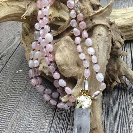 Collier en quartz clair et quartz rose naturel