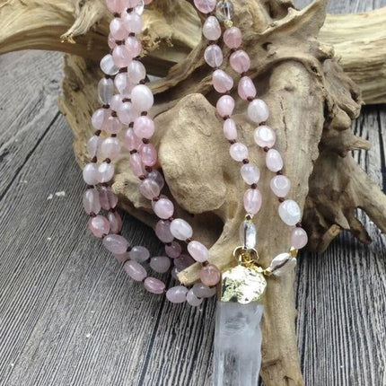 Collier en quartz clair et quartz rose naturel